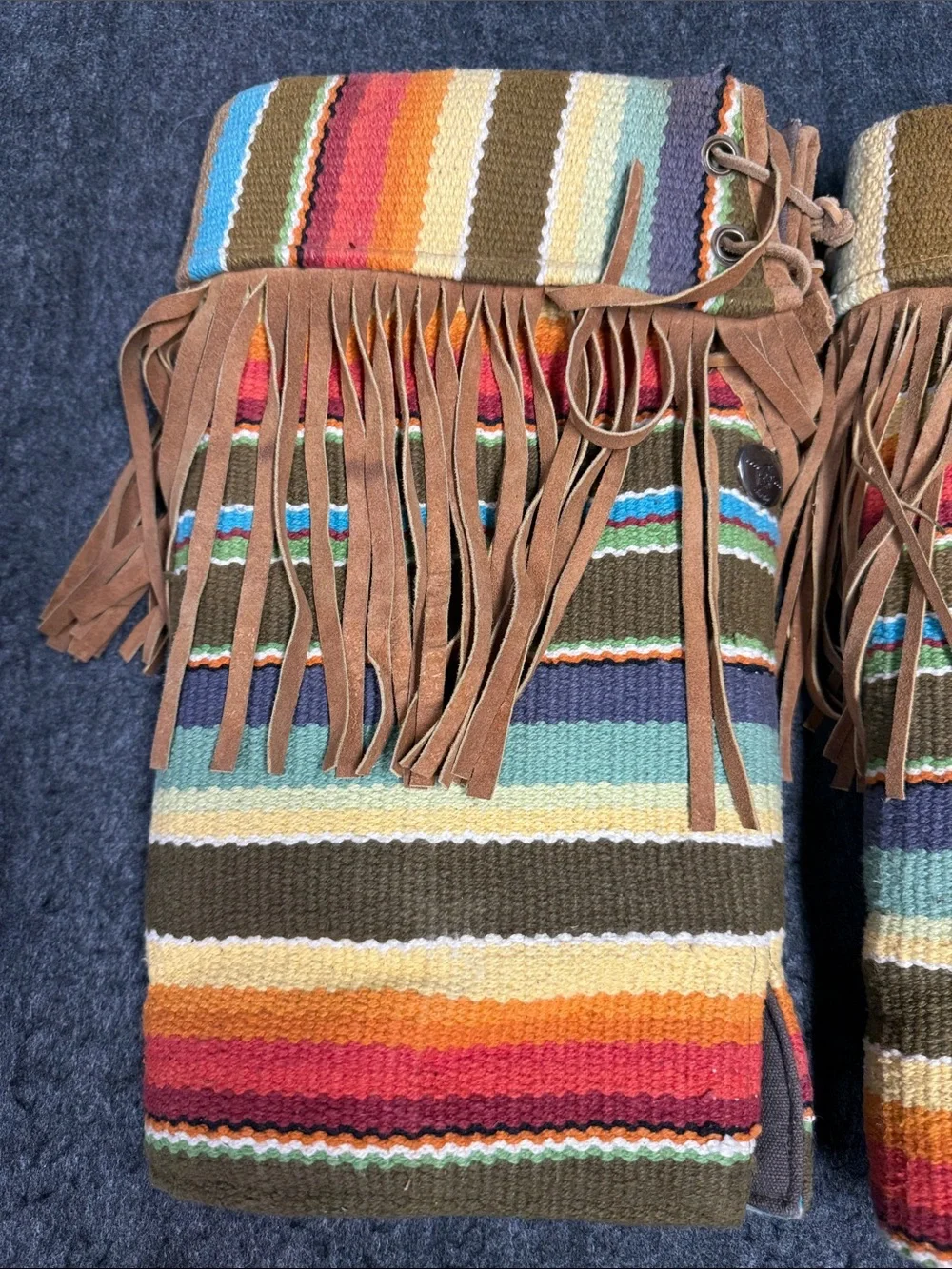 Boot Rugs Fringed Striped Knit Leg Warmers in Brown Multi - Brand Unidentified